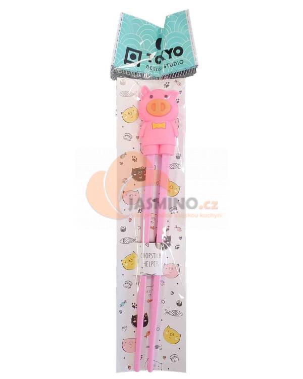 Obrázek k výrobku 4991 - CHILDREN CHOPSTICK dětské hůlky Pig Boy Pink 22cm