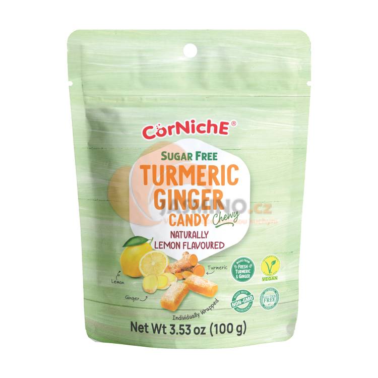 Obrázek k výrobku 7834 - CORNICHE Žvýkací bonbóny s kurkumou a zázvorem, citronová příchuť 100g