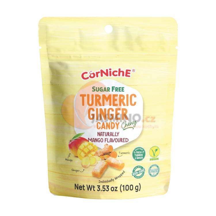 Obrázek k výrobku 7835 - CORNICHE Žvýkací bonbóny s kurkumou a zázvorem s příchutí manga 100g