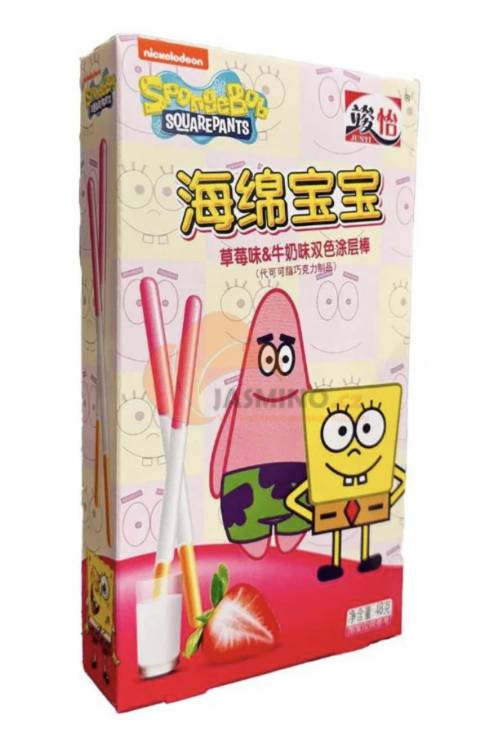 Obrázek k výrobku 2159 - JUNYI Spongebob bílá jahodová čokoládová tyčinka 48g