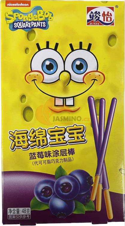 Obrázek k výrobku 2319 - JUNYI Spongebob borůvková čokoládová tyčinka 48g