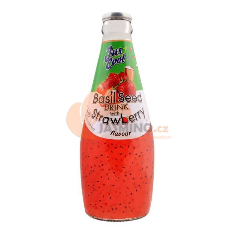Obrázek k výrobku 6587 - JUS COOL Jahodový nápoj s bazalkovými semínky 290ml