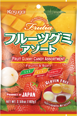 Obrázek k výrobku 7582 - KASUGAI Ovocné gumové, různé, liči, mango, jahoda 102g