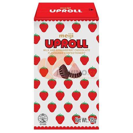 Obrázek k výrobku 7809 - MEIJI Mléčná a jahodová čokoládová rolka 35g