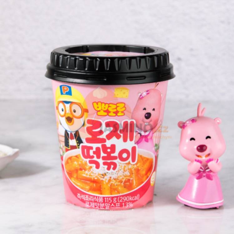 Obrázek k výrobku 6904 - PORORO Instant Cup Topokki Korejský rýžový dort se sýrovou příchutí ROSE 115g