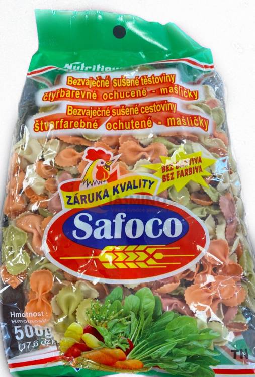 Obrázek k výrobku 3168 - SAFOCO bezvaječné barevné těstoviny(mašličky) 500g