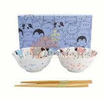 Obrázek k výrobku 7828 - TOKYO DESIGN Dárková sada misek Kawaii se zvířátky včetně hůlek